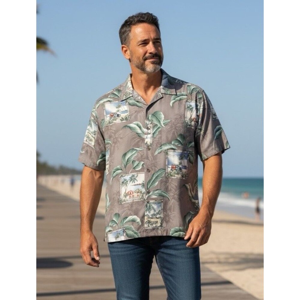 Campia NWT mens short sleeve tropical inspired buttoned shirt sz L vacation